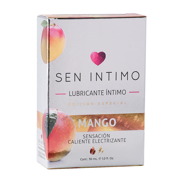 Lubricante íntimo Electrizante Mango Sen Íntimo en frasco de 30 ml, con sabor y aroma a mango natural.