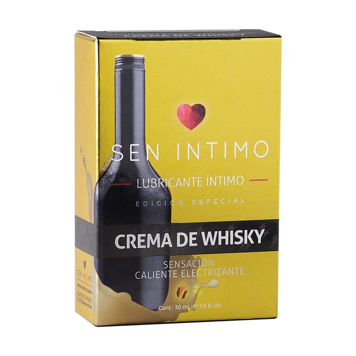 Crema lubricante de whisky de 30 ml de la marca Sen íntimo, textura suave y aroma de whisky para uso íntimo.
