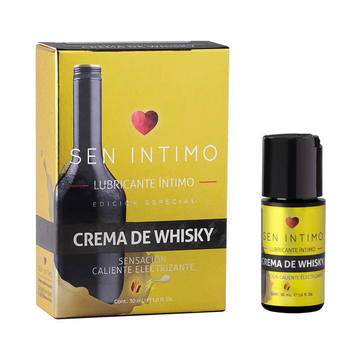Crema lubricante con aroma a whisky, 30 ml, de la marca Sen Íntimo, en envase pequeño y práctico.