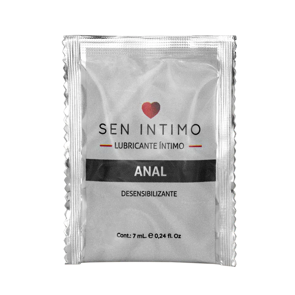 Sachet de desensibilizante anal de la marca Sen Íntimo, accesorio íntimo para mayor comodidad y protección.