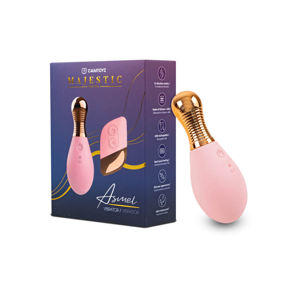 Vibrador Camtoyz Asmel con control remoto, diseño discreto y elegante para placer personal.