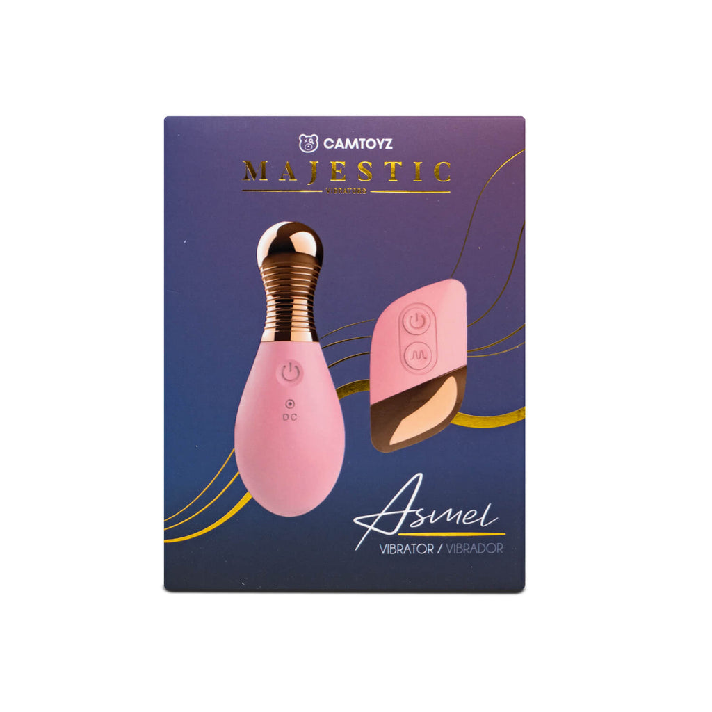Vibrador Camtoyz Asmel con control remoto, de tamaño compacto y diseño ergonómico, en color rosa, para placer íntimo.