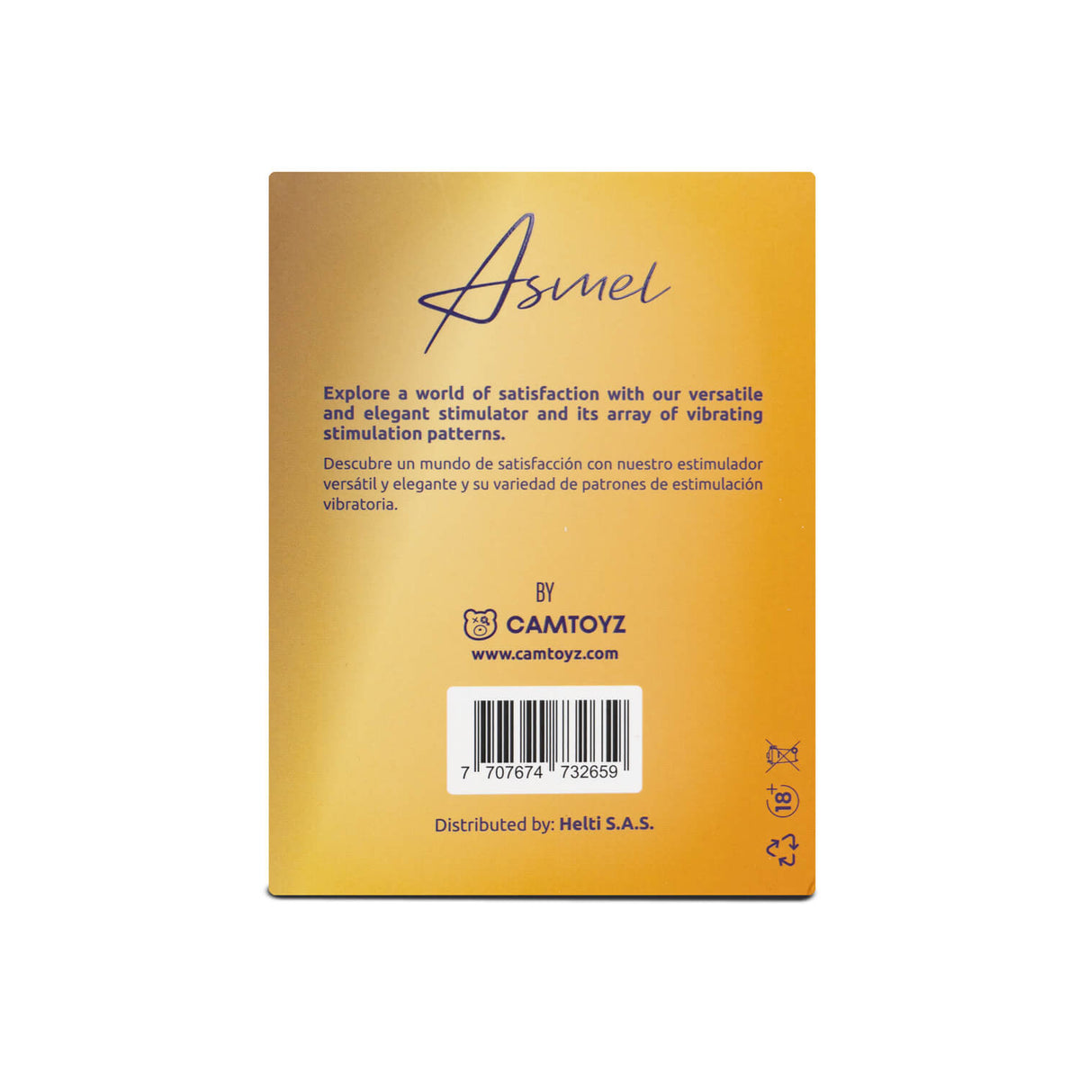 Vibrador Camtoyz Asmel con control remoto, diseño ergonómico y suave para placer personal.