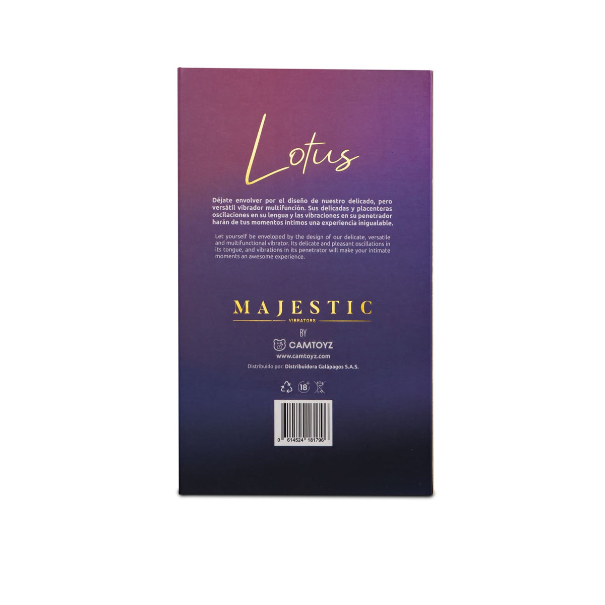 Vibrador con bala Distrisex Lotus para doble estimulación, en color morado, con diseño ergonómico y superficie suave.