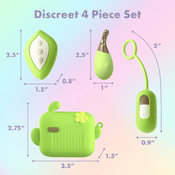 Vibrador set Play with Me de Frenesí, incluye bala y huevo con control remoto, en colores vibrantes y diseño ergonómico.