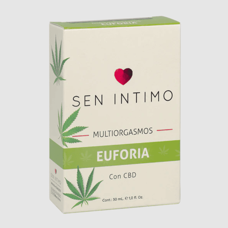 Lubricante multiorgasmo de cannabis de la marca Sen Íntimo, envase con frasco y etiqueta visible en la imagen.