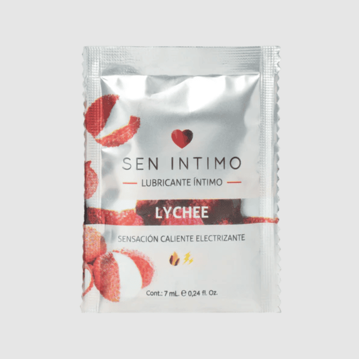 Lubricante electrizante caliente Lychee Sen Íntimo, gel lubricante para uso íntimo con efecto estimulante y sabor a lychee.