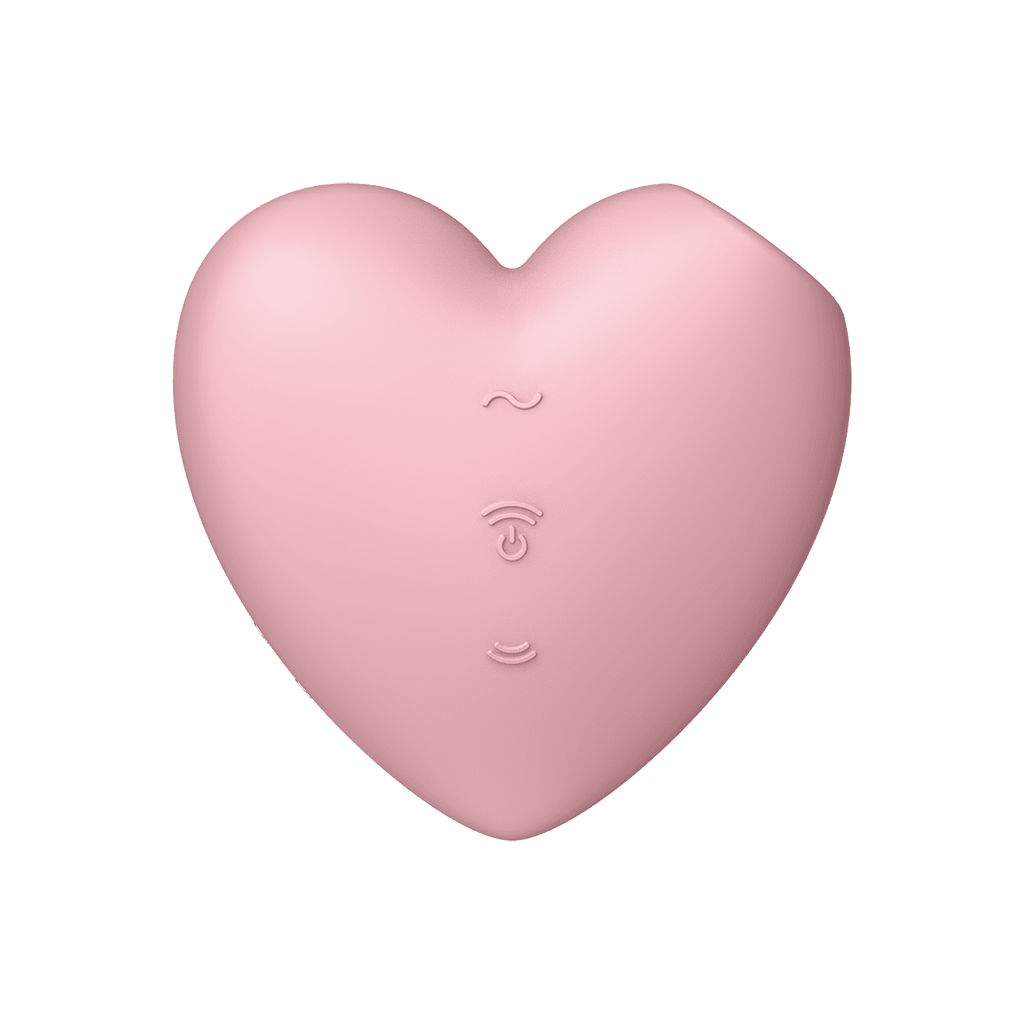 Succionador Satisfyer Cutie Heart rosa con diseño en forma de corazón y textura suave, para uso íntimo y placer.