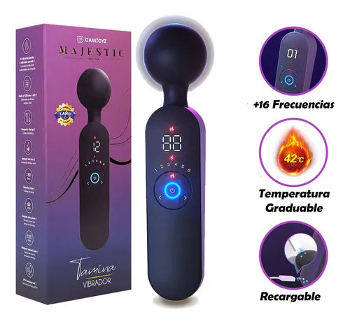 Vibrador Camtoyz Hitachi Tamina negro, dispositivo de placer con diseño compacto y fácil de usar, en color negro brillante.
