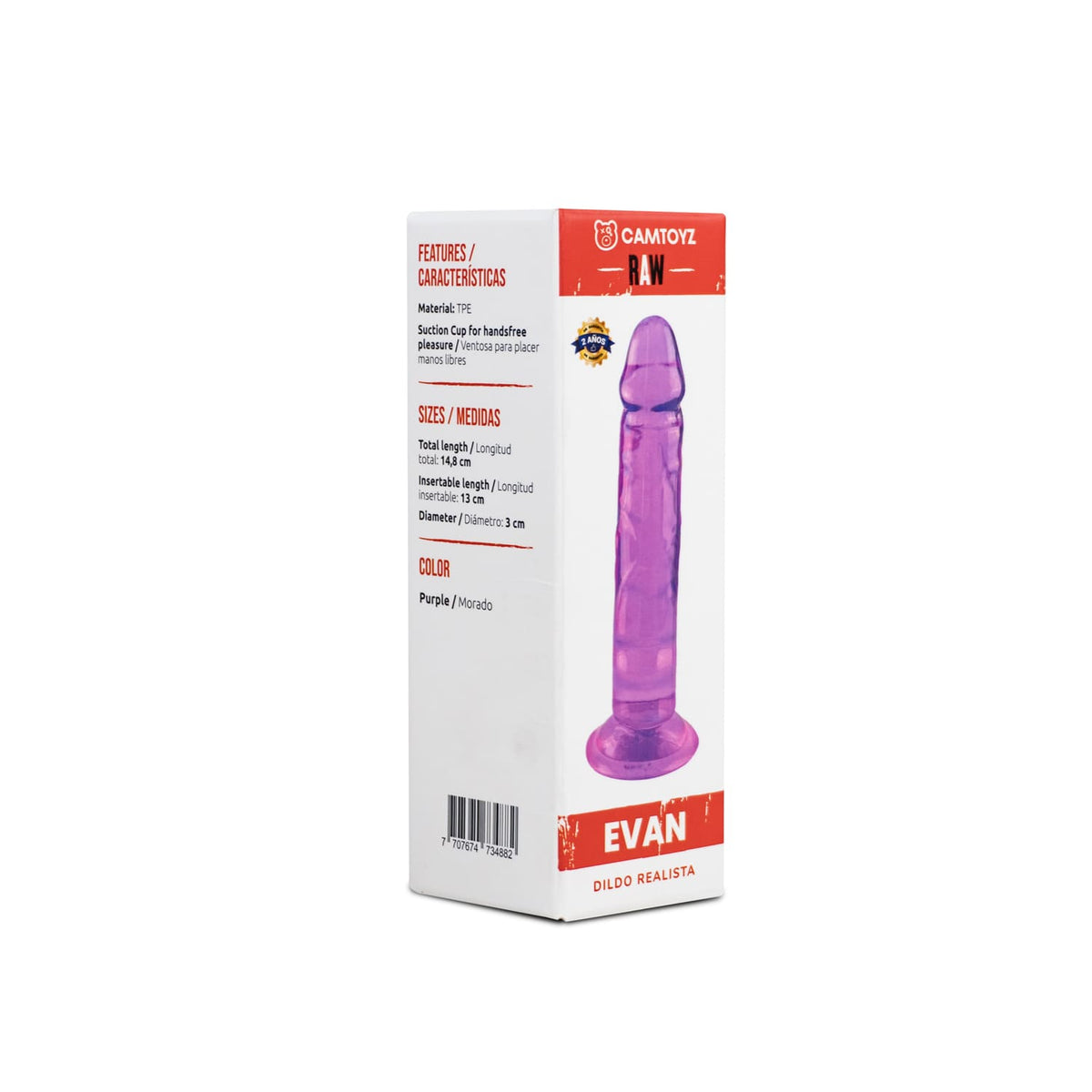 Dildo realista Evan Morado de 13 cm de la marca Distrisex, con detalles que imitan la apariencia natural.