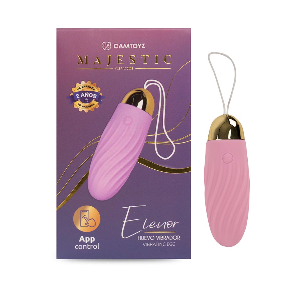 Huevo vibrador para parejas Distrisex Elenor con control por app, en caja con dispositivo y accesorios visibles.
