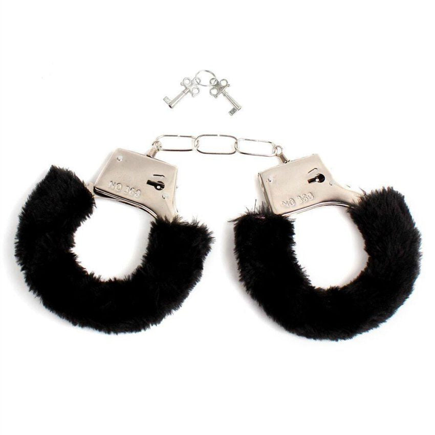 Esposas negras de accesorios Lois de Juguito de Calzón, con diseño compacto y de metal resistente para uso elegante y seguro.