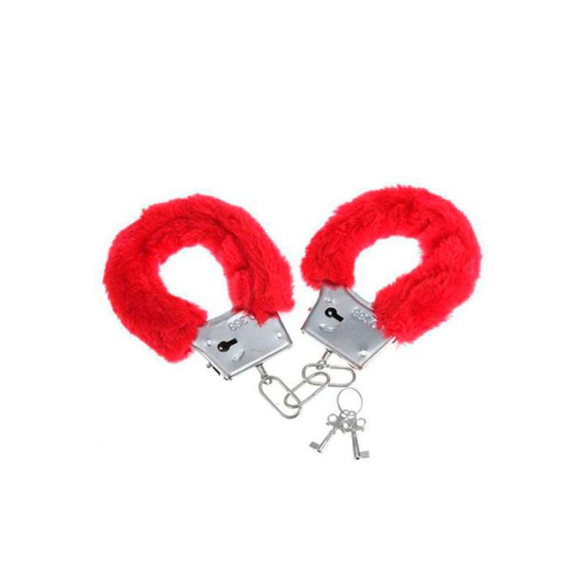Esposas rojas de los accesorios Lois de la marca Juguito de Calzón, hechas de metal resistente para uso en juegos eróticos.