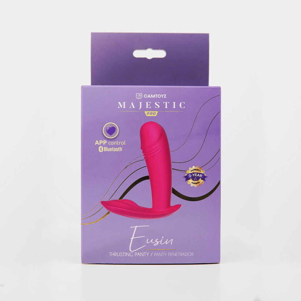Vibrador doble de estimulación para panty Eusin Majestic de Camtoyz con control por app, en color negro.