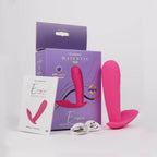 Vibrador para liguero Eusin Majestic con app, estimulación doble, de la marca Camtoyz, en color negro.