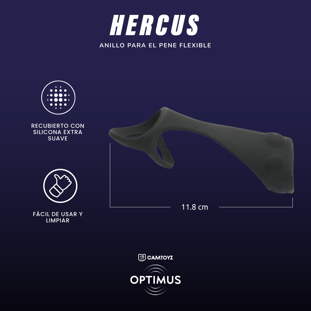 Anillo para pene Camtoyz Hercus, con detalles técnicos visibles, diseñado para mejorar la resistencia y la duración.