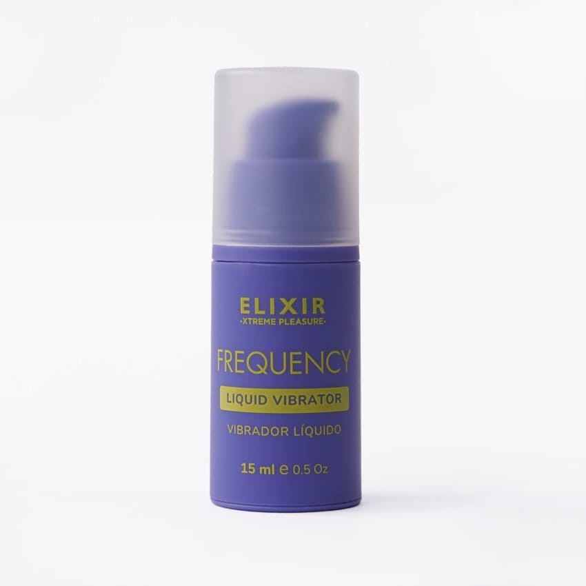 Lubricante líquido Frequency de la marca Elixir, envase elegante, ideal para uso íntimo y aumente la comodidad.