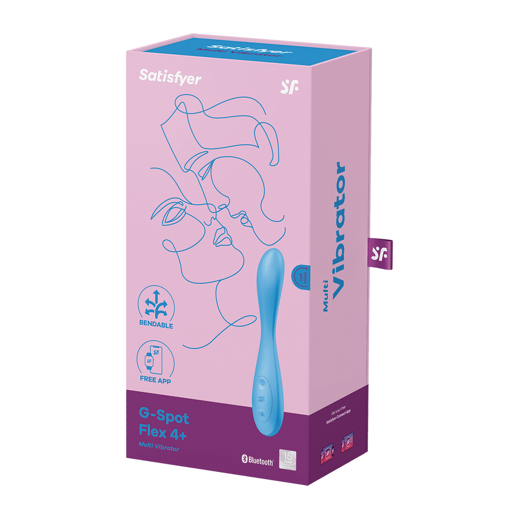 Vibrador Satisfyer G-Spot Flex 4+ en color turquesa, con diseño ergonómico y flexible para estimulación del punto G.
