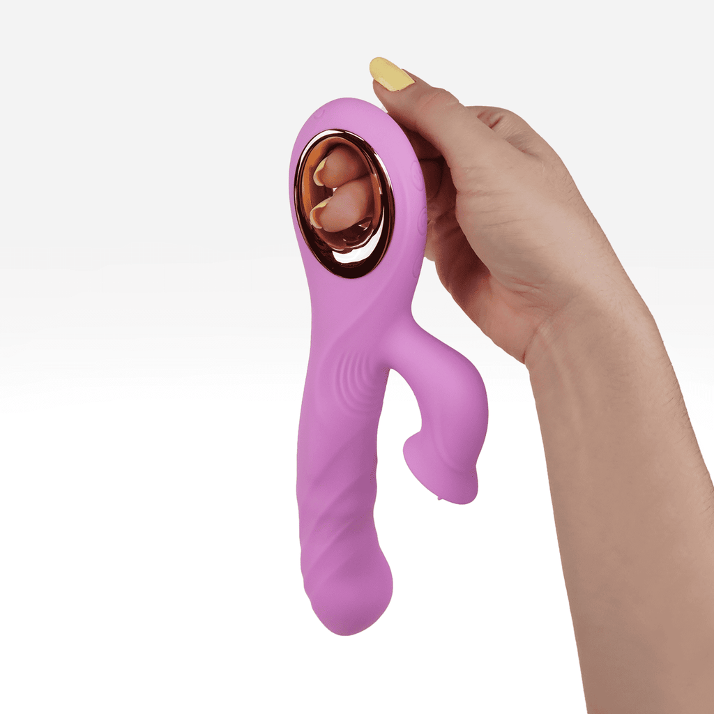 Vibrador con forma de conejo Distrisex Grenda Majestic, de mano, con detalles realistas y diseño ergonómico para placer.