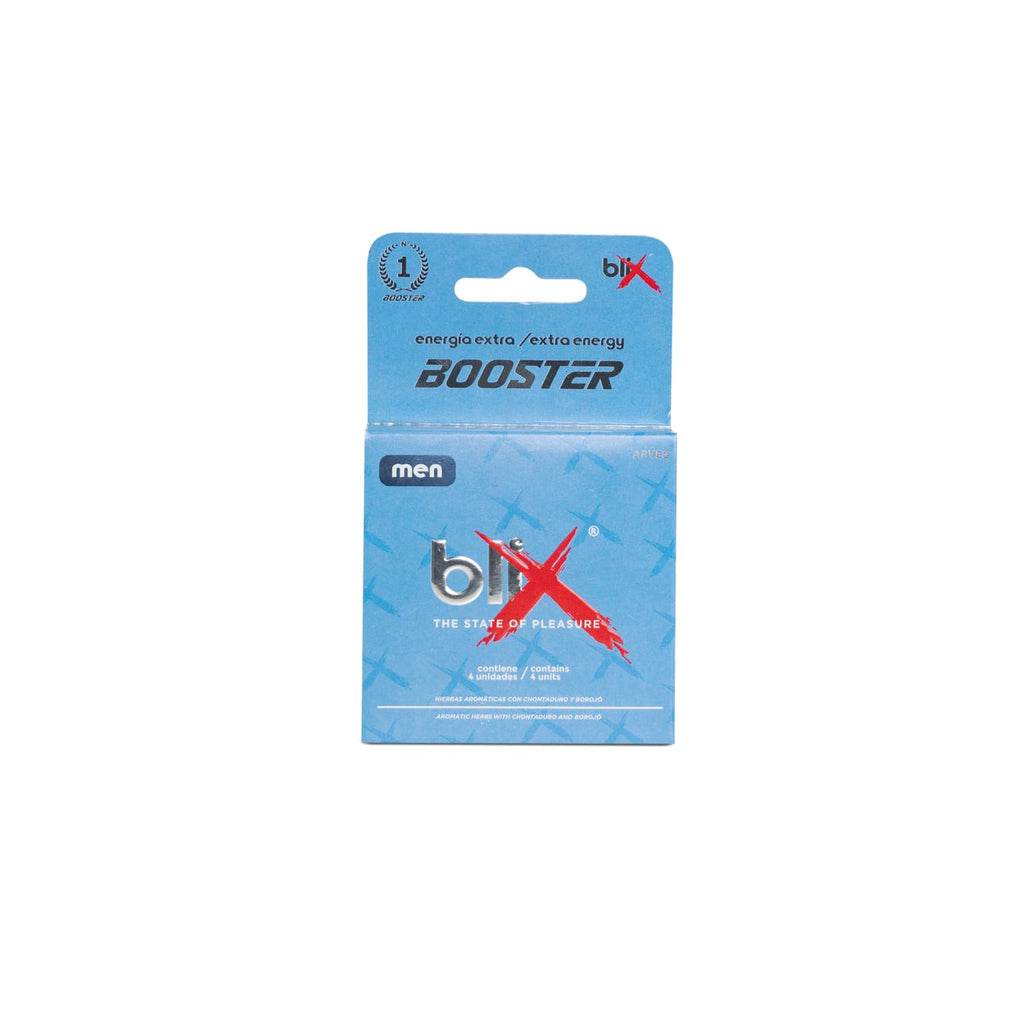 Pastillas Blix Booster de Juguito de Calzón, accesorios para mejorar rendimiento, en envase blanco con detalles azules.