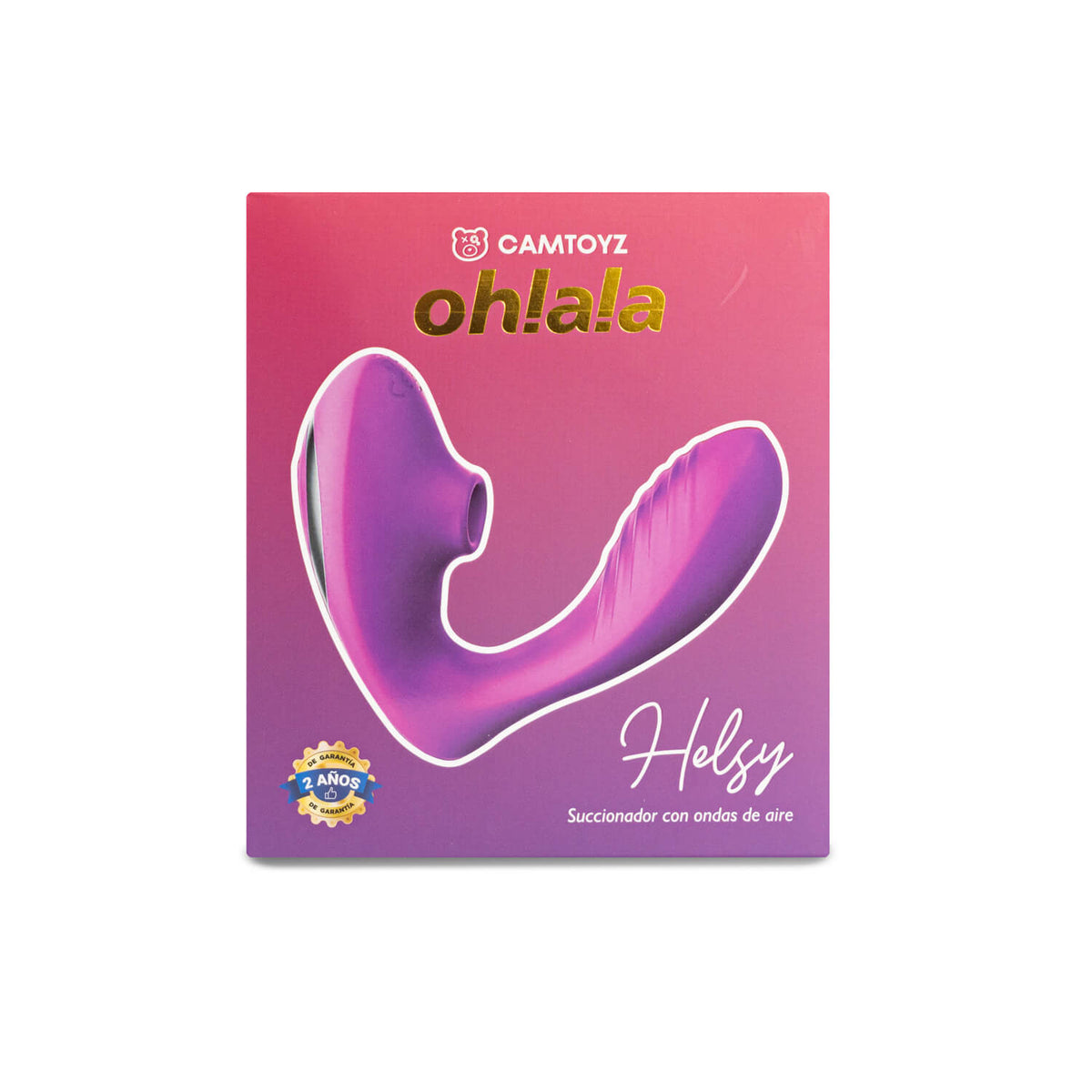 Vibrador y succionador Helsy de Distrisex, dispositivo de placer con diseño compacto y funciones múltiples, en color blanco.