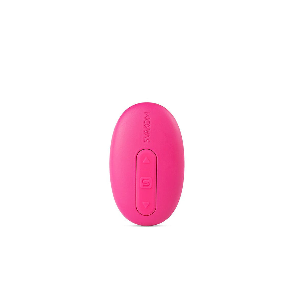 Huevo vibrador Elva Svakom de color fucsia para parejas, con diseño compacto y funciones de vibración.