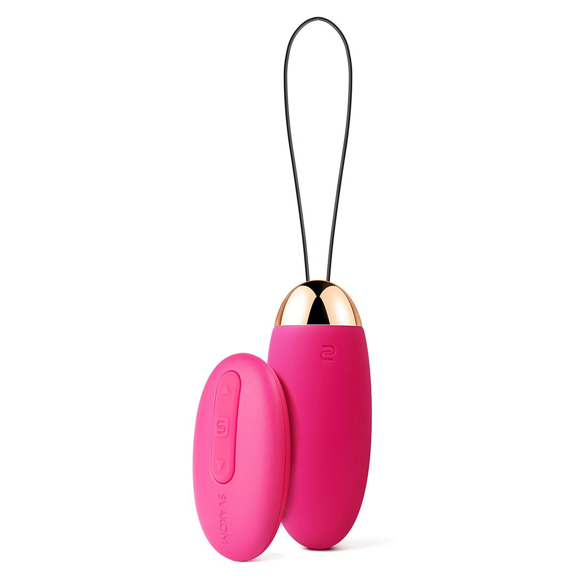 Huevo vibrador Elva de Svakom en color fucsia, diseñado para parejas, muestra el dispositivo en una superficie blanca.