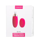 Huevo vibrador Elva de Svakom en color fucsia, ideal para parejas, muestra el dispositivo y su diseño compacto.