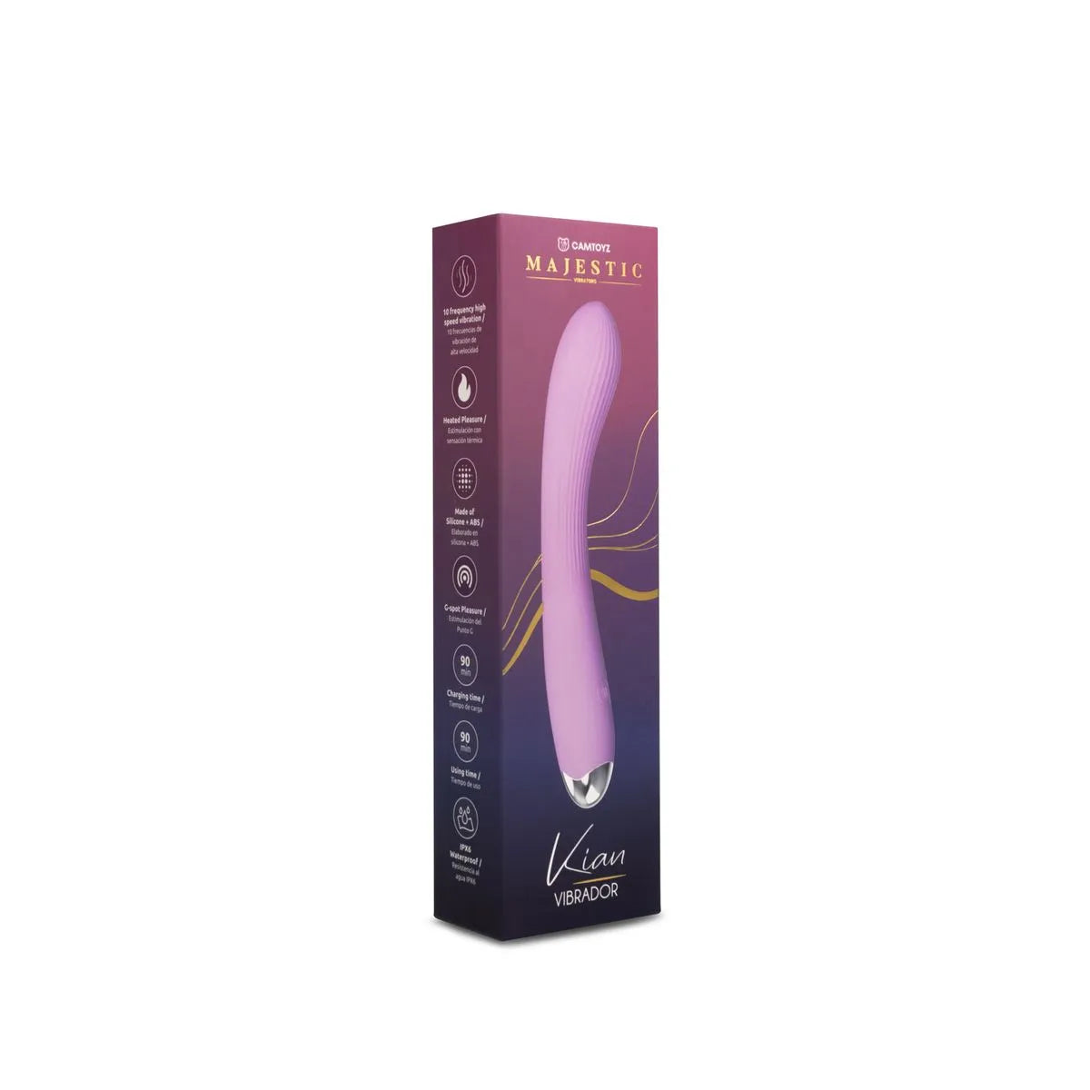 Vibrador térmico Kian de juguitodecalzon, diseñado para placer íntimo, con textura suave y control de temperatura.