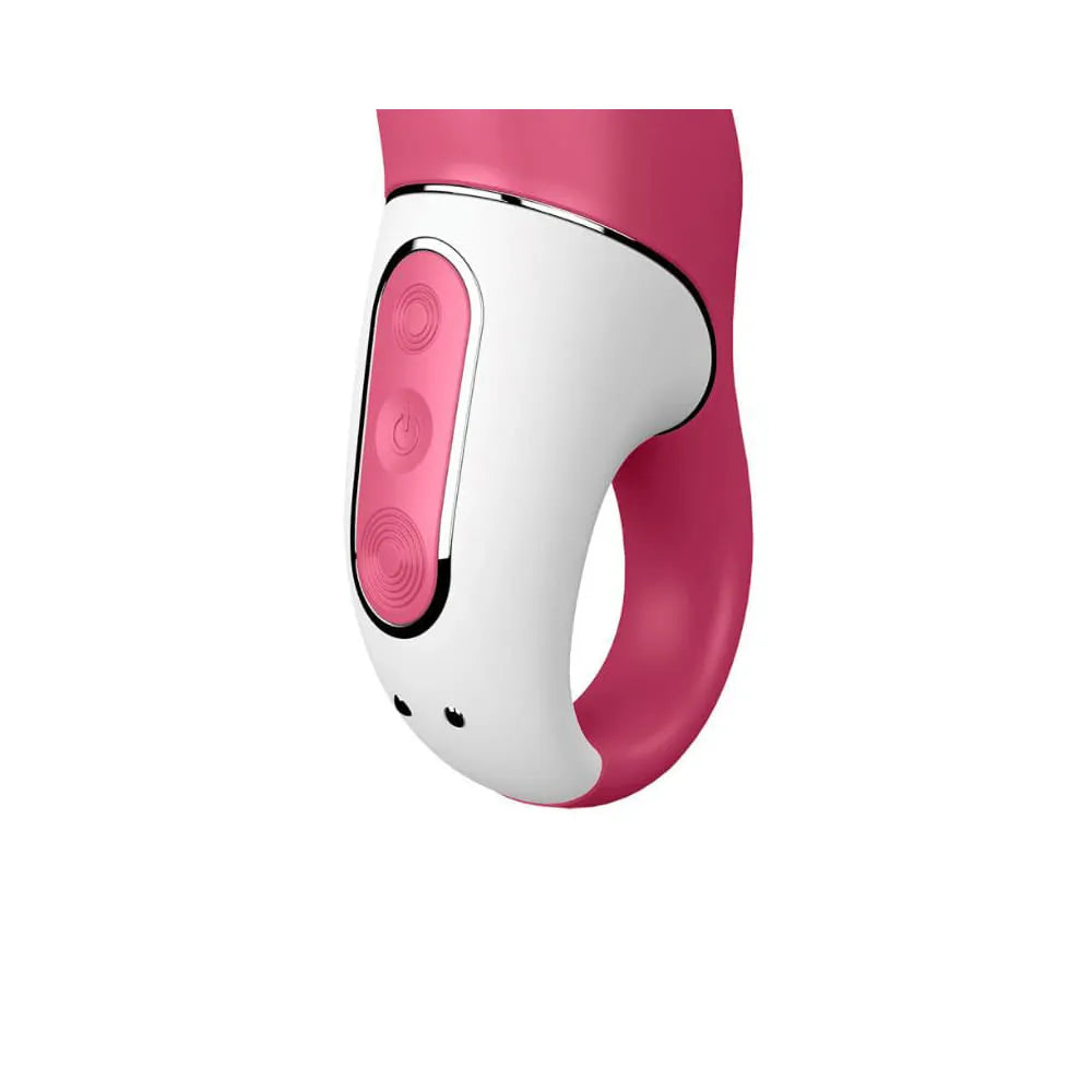 Hippo salmón Satisfyer Vibes Petting de juguitodecalzon, con diseño divertido y detalles en color brillante, ideal para estimulación.