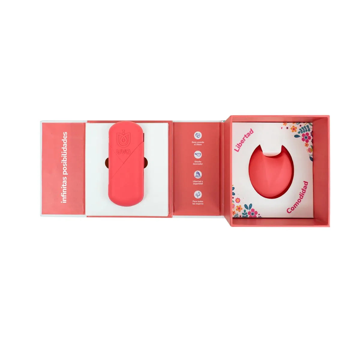 Disco menstrual UVA de gestión menstrual, de color y material suave, diseñado para comodidad y protección femenina.