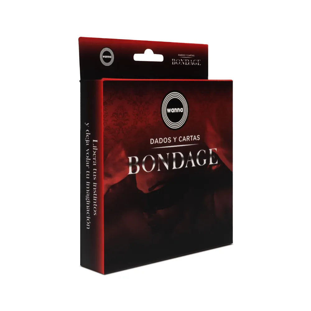 Juego de cartas Wanna Bondage de Distrisex para juegos eróticos y de dominación, con ilustraciones llamativas y diseño compacto.