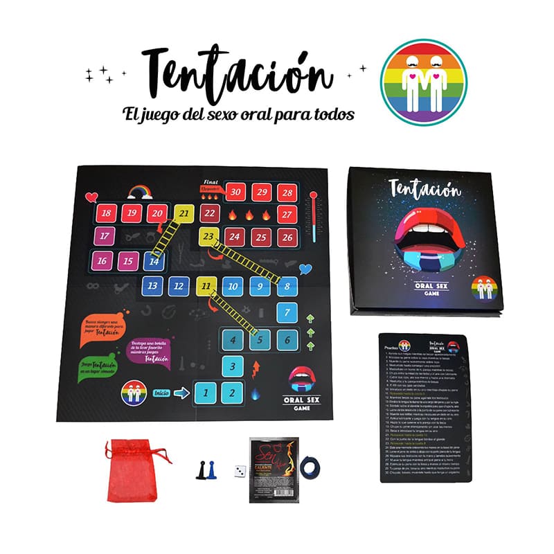 Juego erótico de mesa Tentación de Erotic Games para adultos, con accesorios para juegos de sexo oral y diversión sexy.