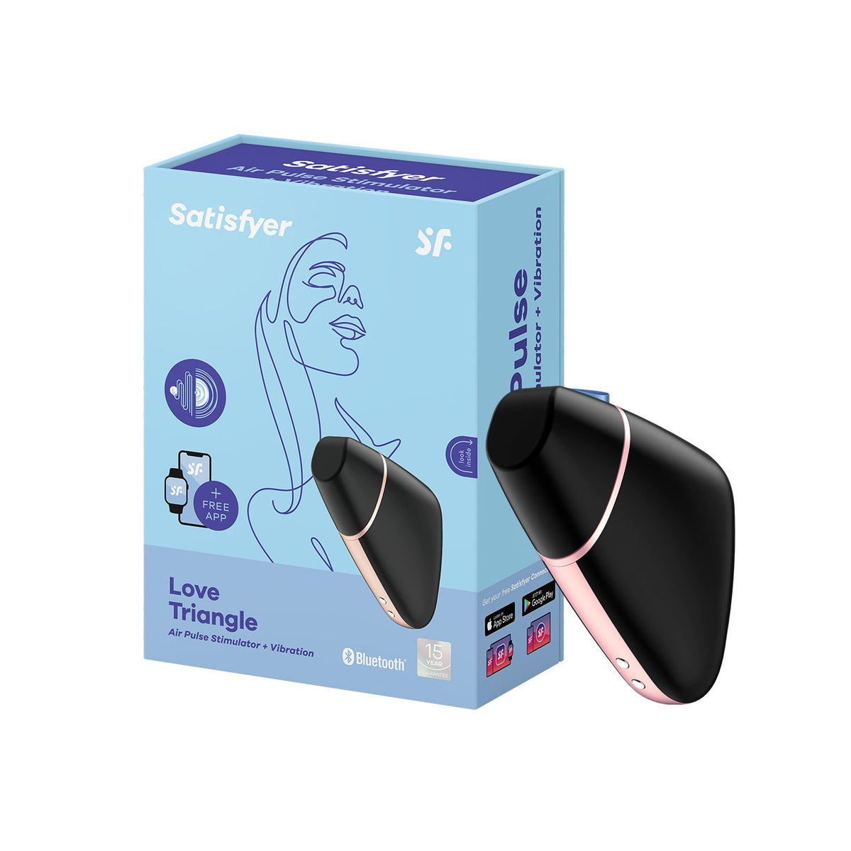 Succionador Satisfyer Love Triangle con diseño en forma de triángulo y textura suave para estimulación placentera.