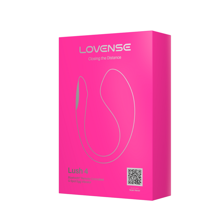 Vibrador Lovense Lush 4 en su empaque, con diseño elegante y detalles visibles en la caja del producto.
