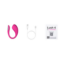 Vibrador Lovense Lush 4 en su paquete, con control remoto y accesorios, diseñado para placer y estimulación personal.