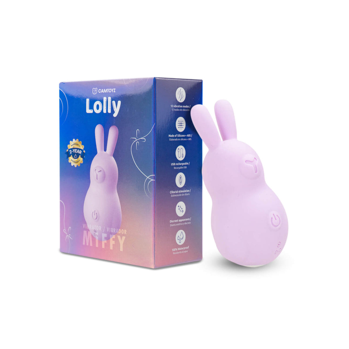 Vibrador Camtoyz Miffy con diseño de conejo en colores suaves, material de silicona y tamaño compacto para uso personal.