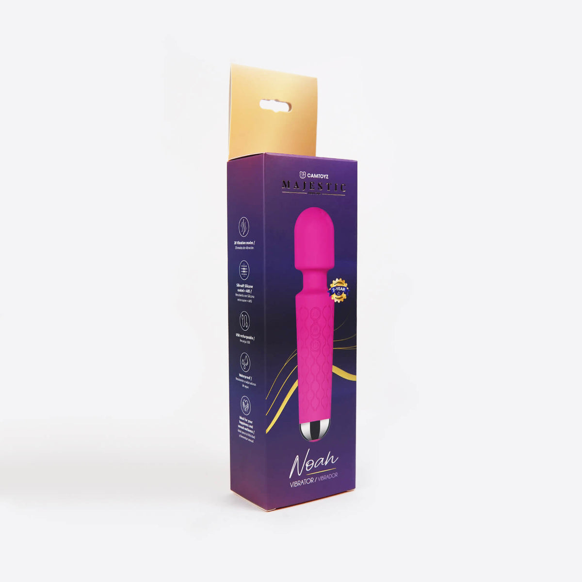 Vibrador tipo hitachi Noah Majestic de Distrisex, varita mágica masajeadora potente, diseño ergonómico y compacto.