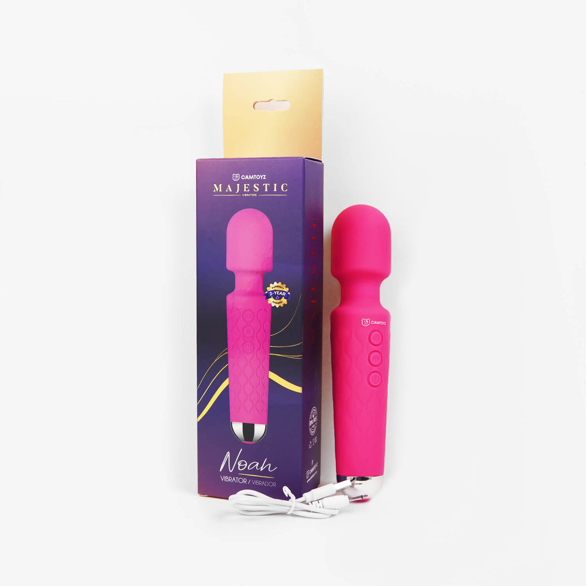 Vibrador tipo Hitachi Noah Majestic CamToyz, varita mágica masajeadora potente en color blanco.