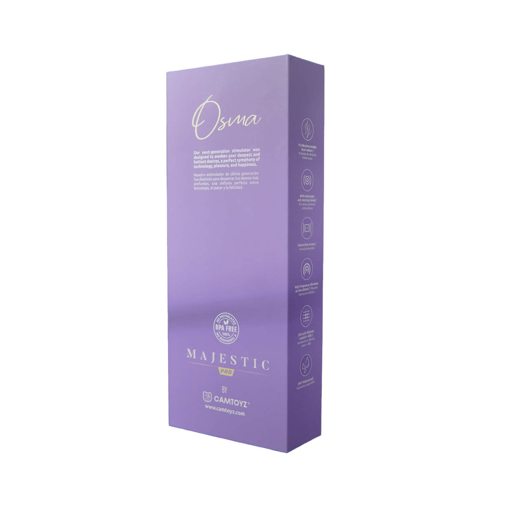 Vibrador Osma Majestic Pro con forma de conejo de la marca Camtoyz, diseñado para estimulación placentera y comodidad.