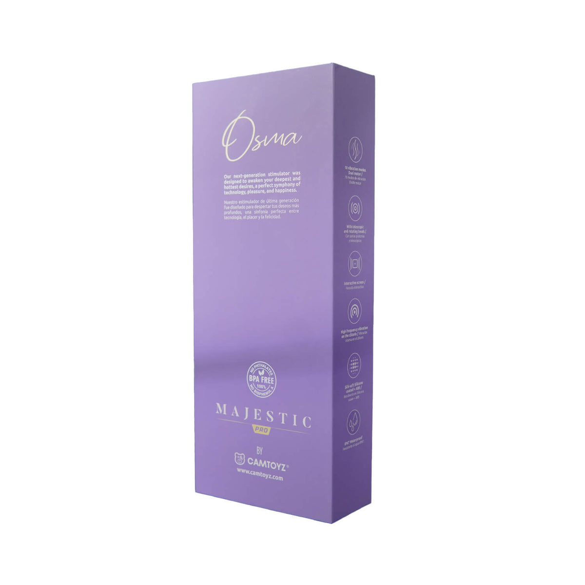 Vibrador Osma Majestic Pro con forma de conejo de la marca Camtoyz, diseñado para estimulación placentera y comodidad.