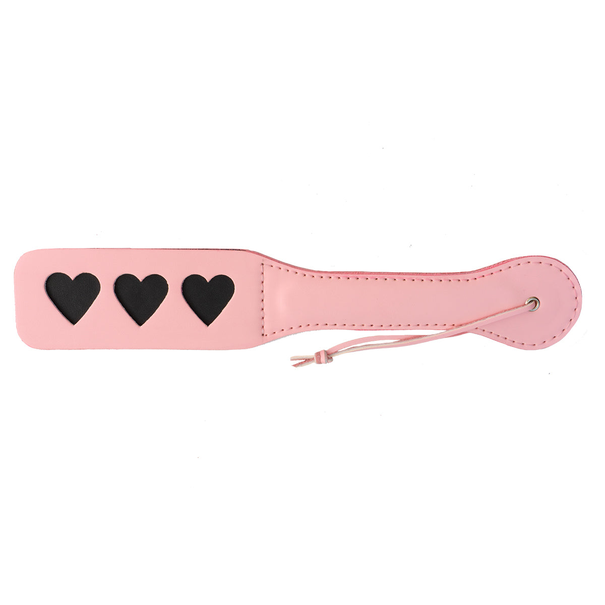 Paleta para nalgadas de color rosa con diseño en forma de corazón, de la marca juguitodecalzonco, vista con la tapa abierta.