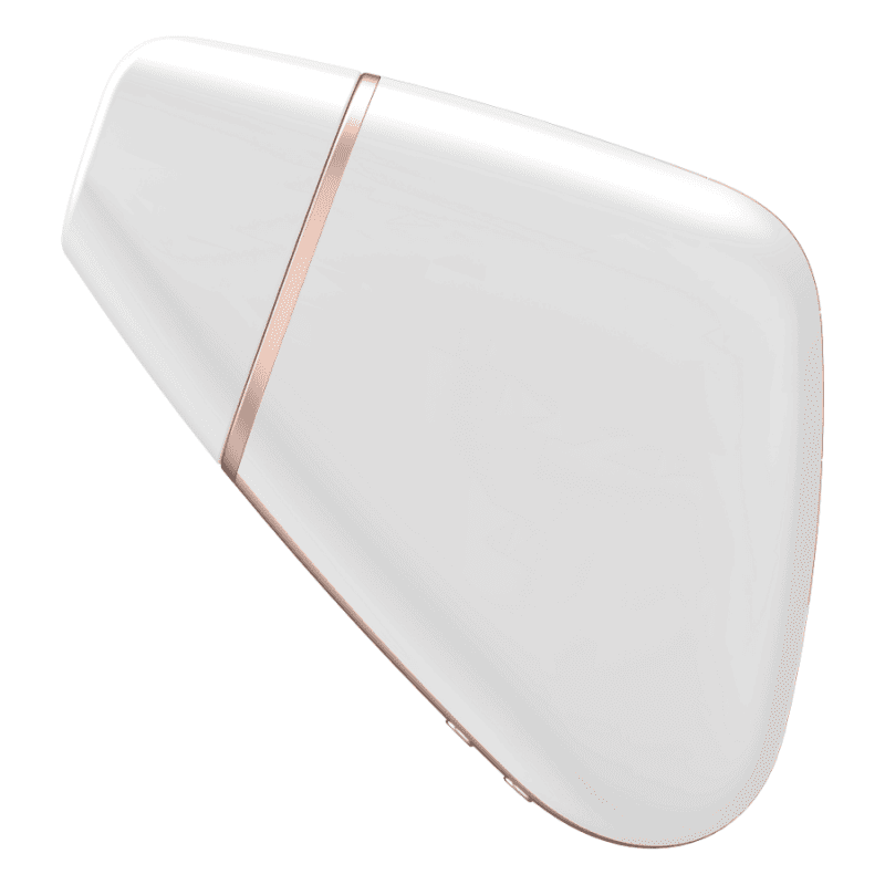 Succionador Satisfyer Love Triangle blanco, dispositivo de estimulación con diseño ergonómico y tecnología de succión.