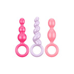 Plug anal Satisfyer Booty Call en colores vibrantes, diseño ergonómico y seguro para uso anal, ideal para placer y exploración.