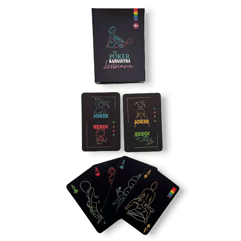 Juego de cartas de poker Kamasutra lesbiana, divertido juego para adultos con ilustraciones eróticas y temáticas íntimas.