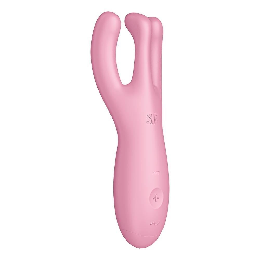 Vibrador Satisfyer Threesome 4 en color rosa con control por app, diseñado para placer íntimo y uso discreto.