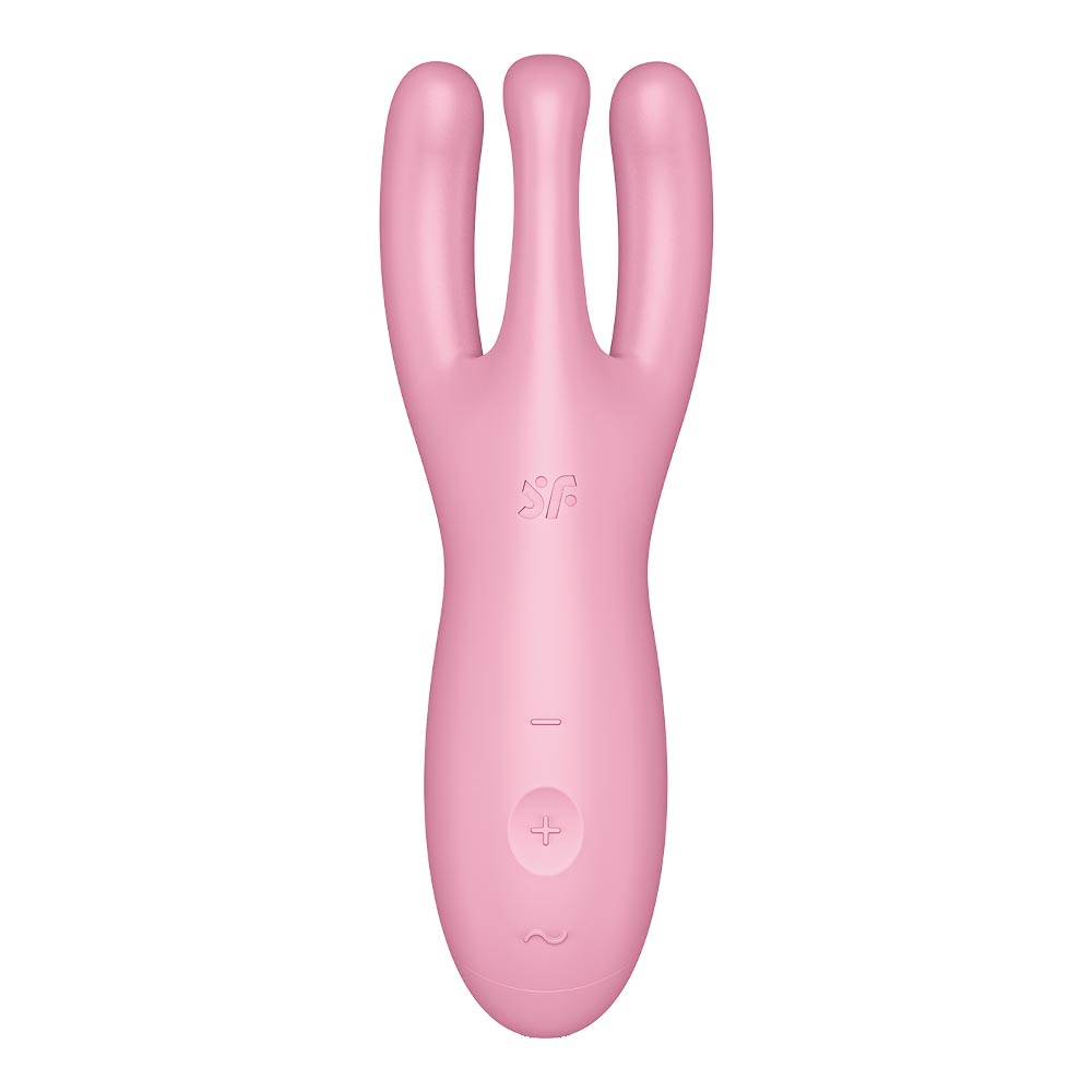 Vibrador Satisfyer Threesome 4 en color rosa con control por app, diseñado para placer íntimo y experiencias personalizadas.