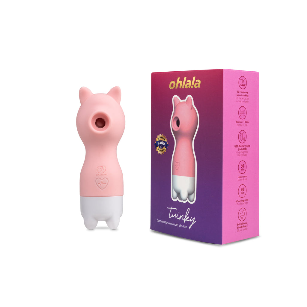 Succionador Camtoyz Tuinky Ohlalá en color rosa, diseñado para uso personal, con detalles suaves y ergonómicos en la imagen.