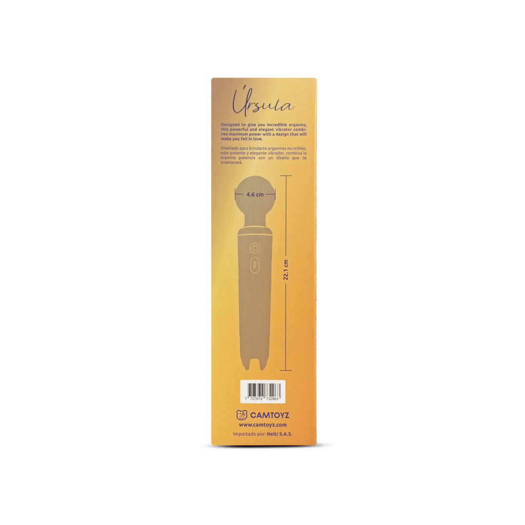 Vibrador tipo Hitachi Camtoyz Ursula, con diseño ergonómico y control de intensidad, visible en la imagen.