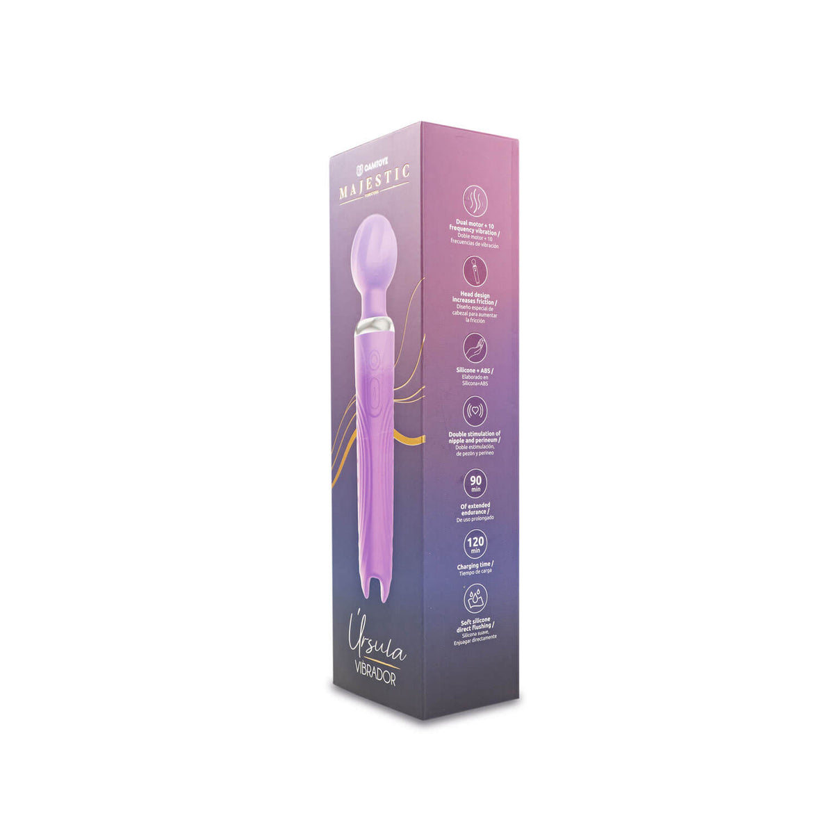 Vibrador tipo Hitachi Camtoyz Ursula, con diseño ergonómico y tamaño compacto, ideal para estimulación personal.